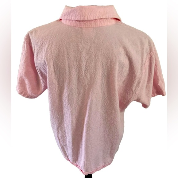 Dress Barn Blouse 14/16 Boho Chic Collared Neck  Button Up Short Sleeve Barbie - Picture 4 of 5